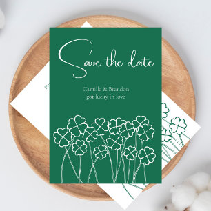 Save The Date Trèfle Chanceux Émeraude Vert Mariage Moderne