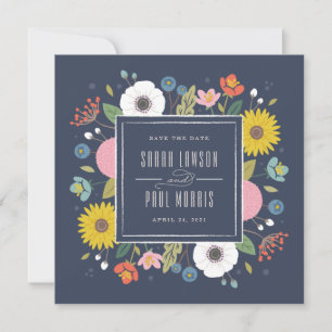 Save The Date Trellis Flower Frame Enregistrer la date - Bleu ma