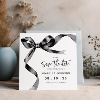 Save The Date Trendy Black Bow Graduation