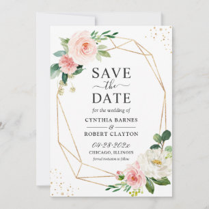 Save The Date Trendy Dusty Blue Blush rose floral or géométrique