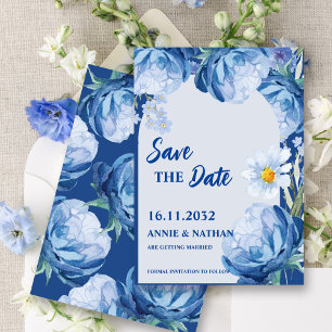Save The Date Trendy Pretty Blue Florals Mariage Enregistrer la 