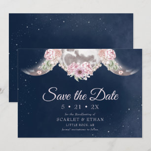 Save The Date Triple Lune Bleu foncé Nuit Ciel Floral Handfastin