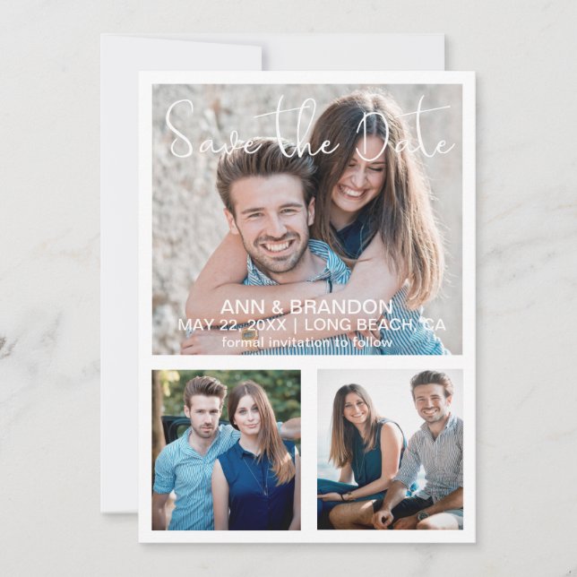 Save The Date Trois Photos Élégantes et Modernes Mariage Écrit à (Devant)