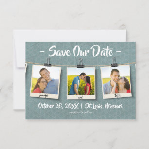 Save The Date Trois photos sur ficelle - 3x5 Sauvegarder notre r