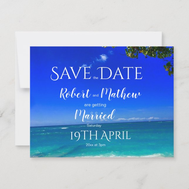 Save The Date Tropical Beach Blue Enregistrer la date (Devant)