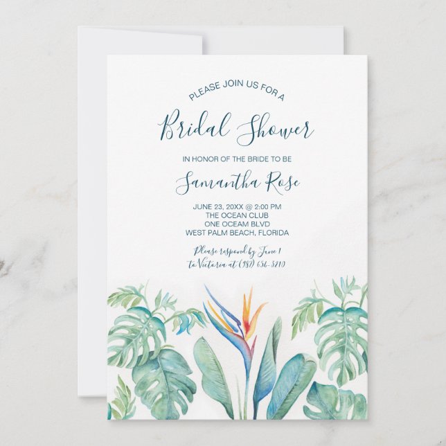 Save The Date Tropical Fête de Mariage à l'aquarelle botanique (Devant)