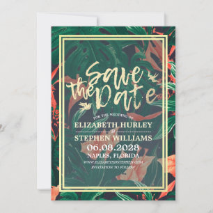 Save The Date Tropical Floral & Gold Frame Wedding Enregistrer L