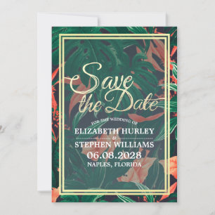 Save The Date Tropical Floral & Gold Frame Wedding Enregistrer L