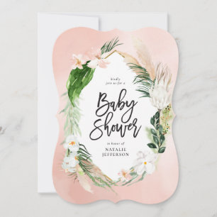 Save The Date Tropical or géométrique feuillage floral rose girl