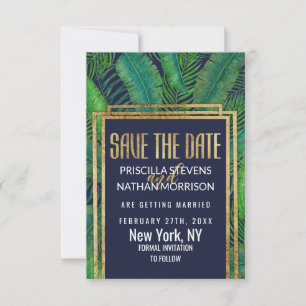 Save The Date Tropical Palm Tree Greenery Or Marine Bleu
