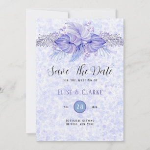 Save The Date Tropical Purple Blue Palm Leaf Enregistrer La Date