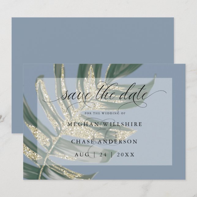 Save The Date Tropical Rustique Aquarelle Feuille Fendue Sauvez  (Devant / Derrière)