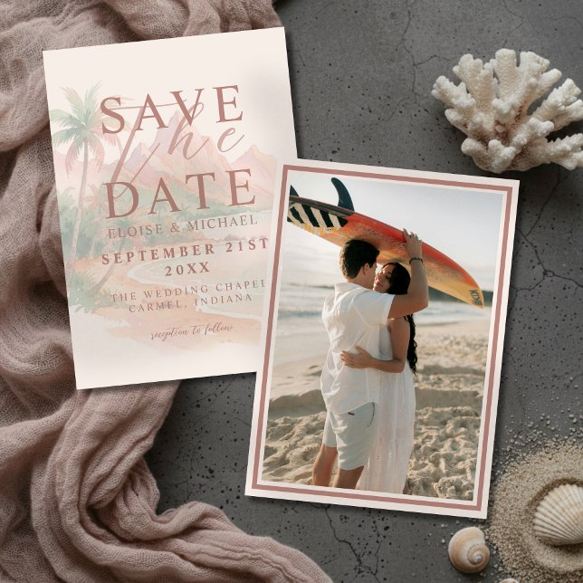 Save The Date Tropical Sunset Island Beach Photo Wedding (Tropical Sunset Island Beach Photo Wedding Save The Date)