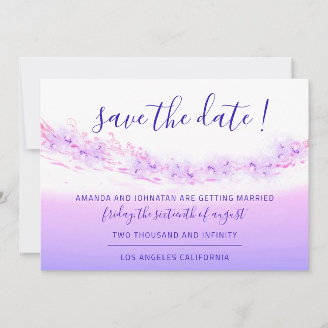Save the Date Tropischer Ozean Rosa Wellen Kobalt  (Vorderseite)