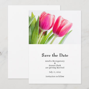Save The Date Tulipes roses avec Mariage photo Feuille vert