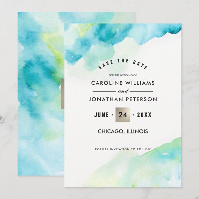 Save The Date. Türkisfarbenhochzeit Einladung (Vorne/Hinten)