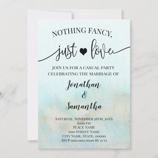 Save The Date Turquoise avec Gold Nothing Fancy Just Love Invita (Devant)