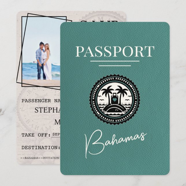 Save The Date Turquoise Bahamas Passport Enregistrer La Date (Devant / Derrière)