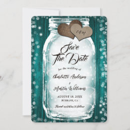 Save The Date Turquoise Barre Bois Chaîne Lumières Mason Jar Mar