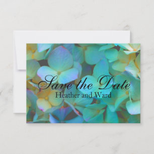 Save The Date Turquoise bleu jaune rose hydrangée fleurs florale