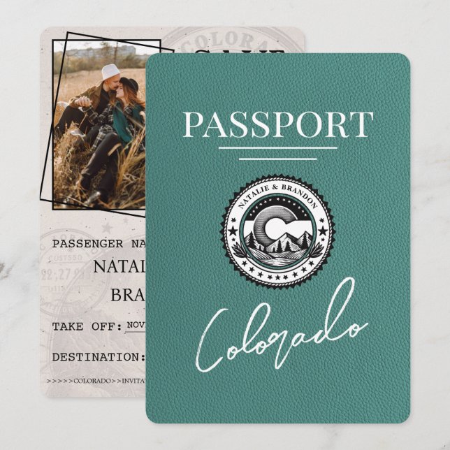 Save The Date Turquoise Colorado Passeport Enregistrer La Date (Devant / Derrière)