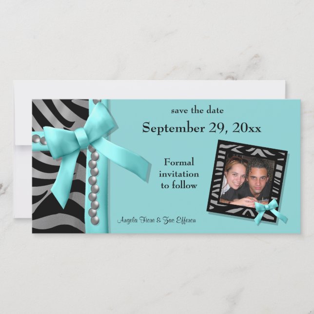 Save The Date Turquoise Et Argent Zebra Gems Enregistrer La Cart (Devant)