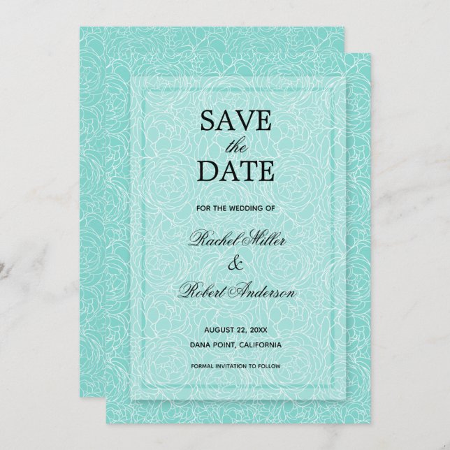 Save The Date Turquoise florale (Devant / Derrière)