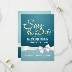 Save The Date Turquoise Gold & White Ribbon Script Enregistrer L