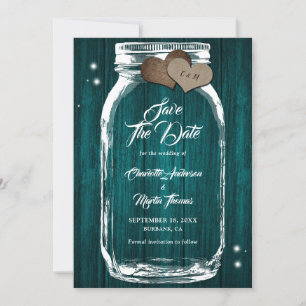 Save The Date Turquoise Mason Jar Rustic Country Barne Mariage e