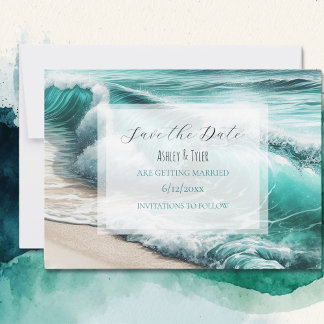 Save The Date Turquoise Ocean Waves Wedding Enregistrer la date