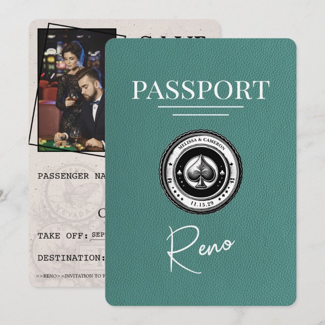 Save The Date Turquoise Reno Passeport Enregistrer La Date (Devant / Derrière)