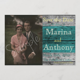 Save The Date Turquoise Rustic Splash Sauvez la date n° 1