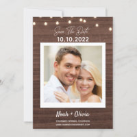 Save the Date Twinkle Lights Rustic Wood Wedding
