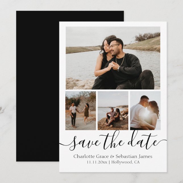 Save the Date Typografie Personalisiert 4 Foto (Vorne/Hinten)