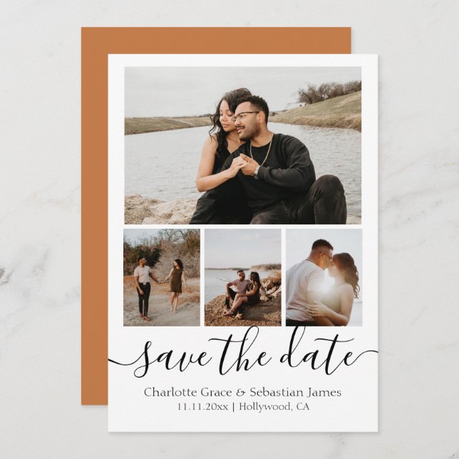 Save the Date Typografie Personalisiert 4 Foto (Vorne/Hinten)