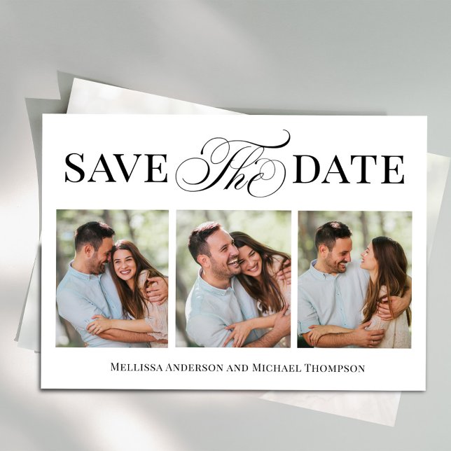 Save the Date Typografie Script Elegant Foto (Elegant calligraphy script photo save the date card with four photo templates. )