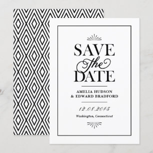 Save The Date Typographie Art déco noir et blanc