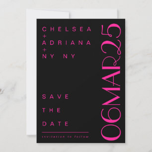 Save The Date Typographie Art Déco Rose Noir Mariage