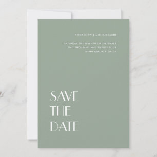 Save The Date Typographie Art Déco Sage Grey Mariage vert