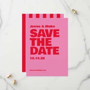 Save The Date Typographie audacieuse, mariage rose et rouge