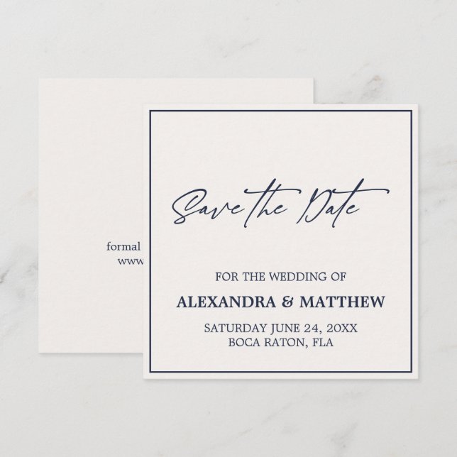 Save The Date Typographie bleu marine moderne simple (Devant / Derrière)