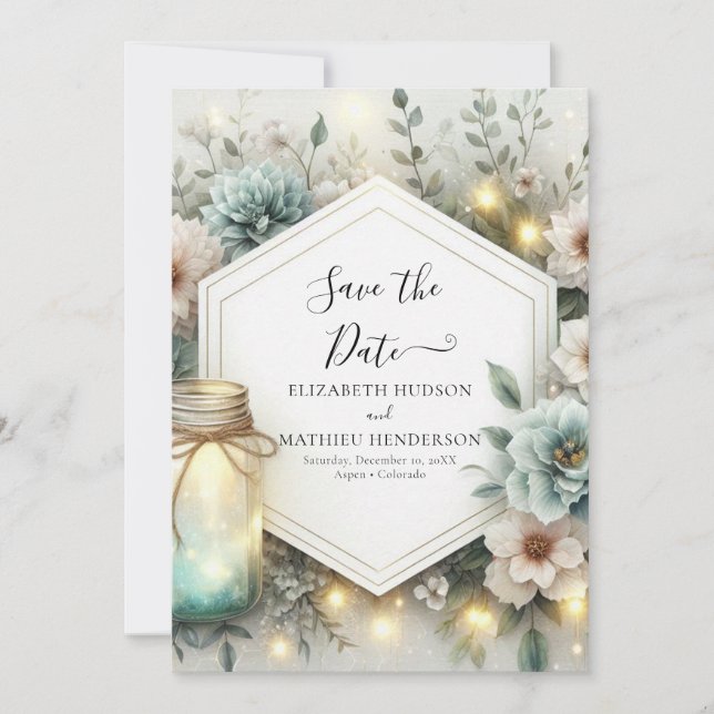 Save The Date Typographie Chic Mason Jar Mariage (Devant)