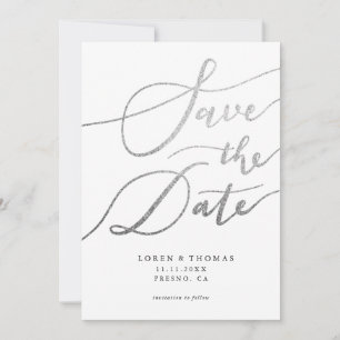 Save The Date Typographie de script blanc argenté