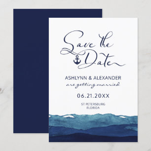 Save The Date Typographie de script d'Ancre nautique Aquarelle M