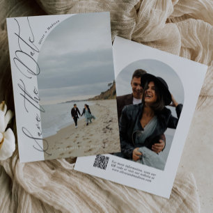 Save The Date Typographie de script moderne Code QR Photo demi