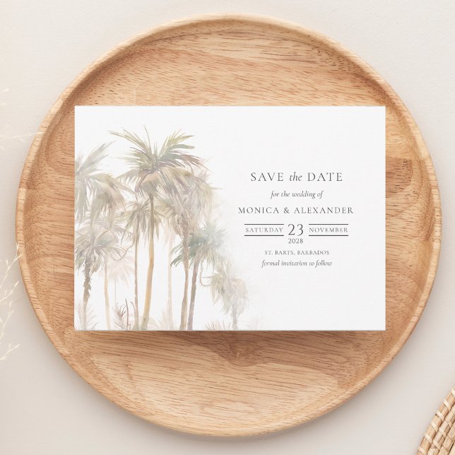 Save The Date Typographie Des Arbres Tropicaux Enregistrer La Da (Simple Palm Tree Tropical Watercolor Save the Date Wedding Announcement)