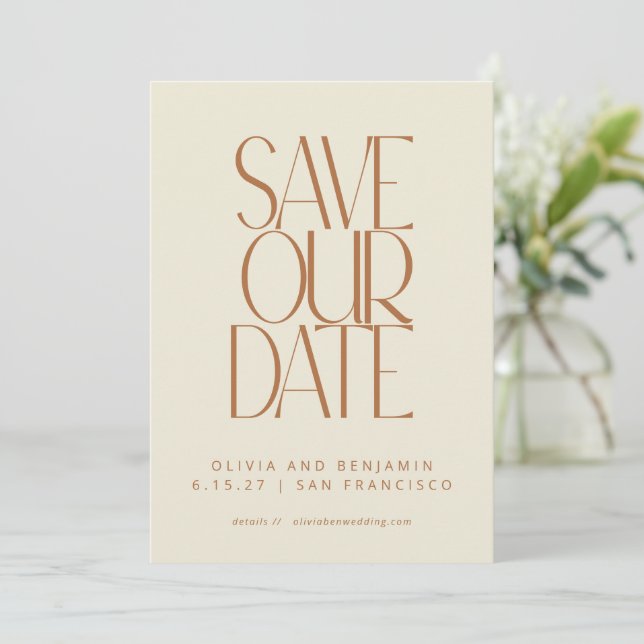 Save The Date Typographie élégante brûlée rouille milieu du sièc (Debout devant)