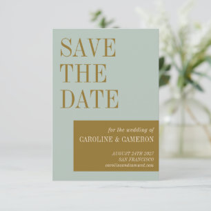 Save The Date Typographie Élégante Mariage Bleu Olive Or