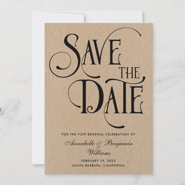 Save The Date Typographie élégante Vow Renewants Kraft (Devant)
