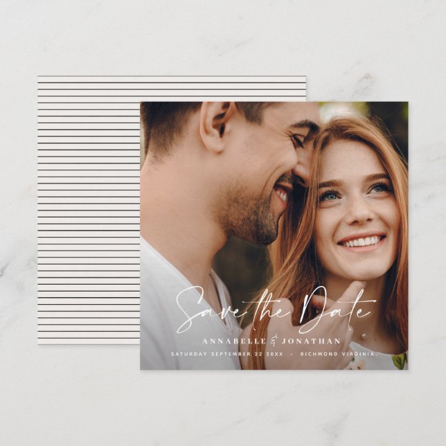 Save The Date Typographie manuscrite moderne mariage 1 photo (Devant / Derrière)